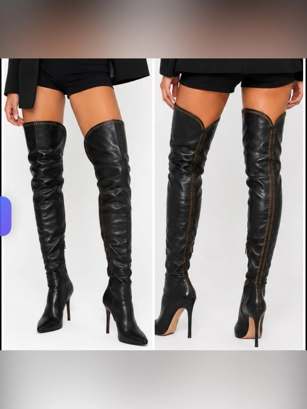 L.A.M.B. Black Leather Over-the-Knee Stiletto Boots Sexy Party Rich Luxury 8.5